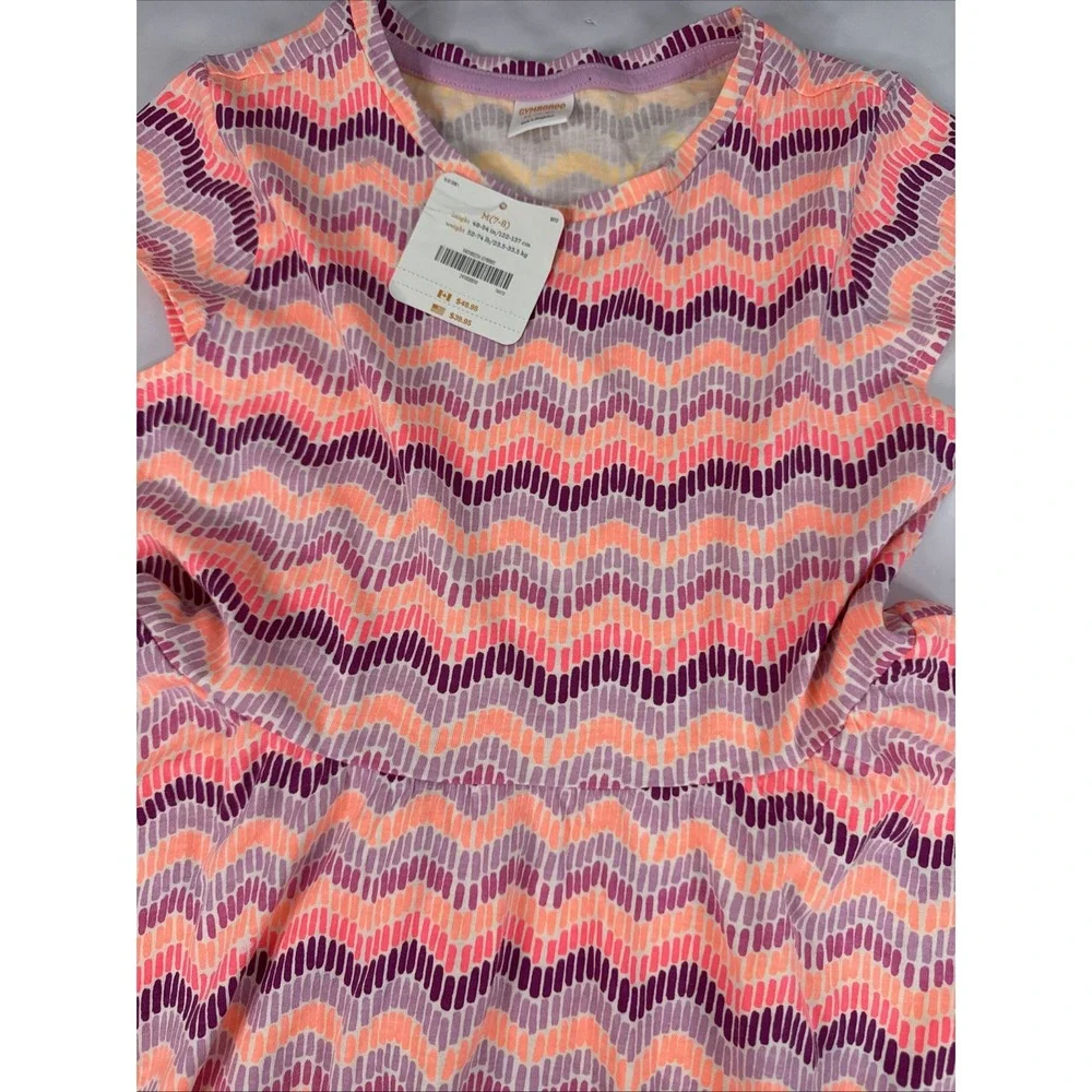 Gymboree Girls Short Sleeve Dress Zig Zag Waves Neon Pink, Purple Size M 7/8 NWT